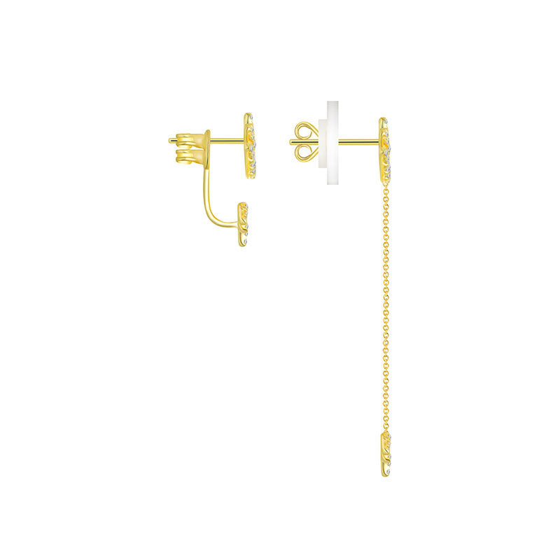 18k Gold Evil Eye & Eyelash Diamond Chain Earring & Ear Jacket - Genevieve Collection