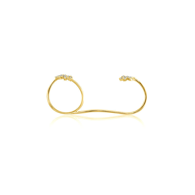 18k Gold Flower Pattern Diamond Double Ring - Genevieve Collection