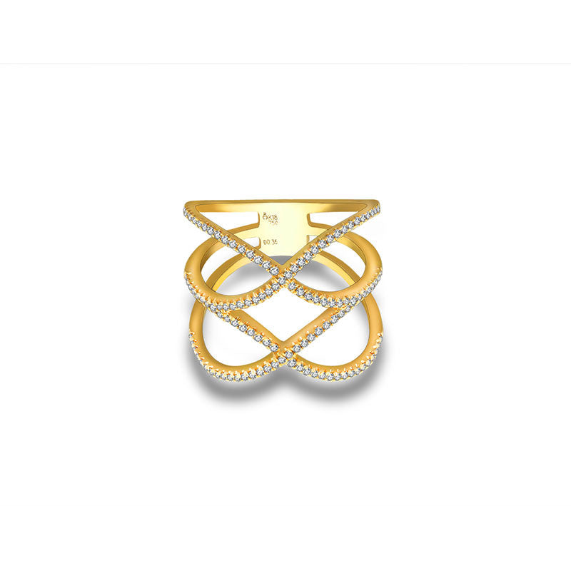 18k Gold Double Wave Diamond Ring - Genevieve Collection