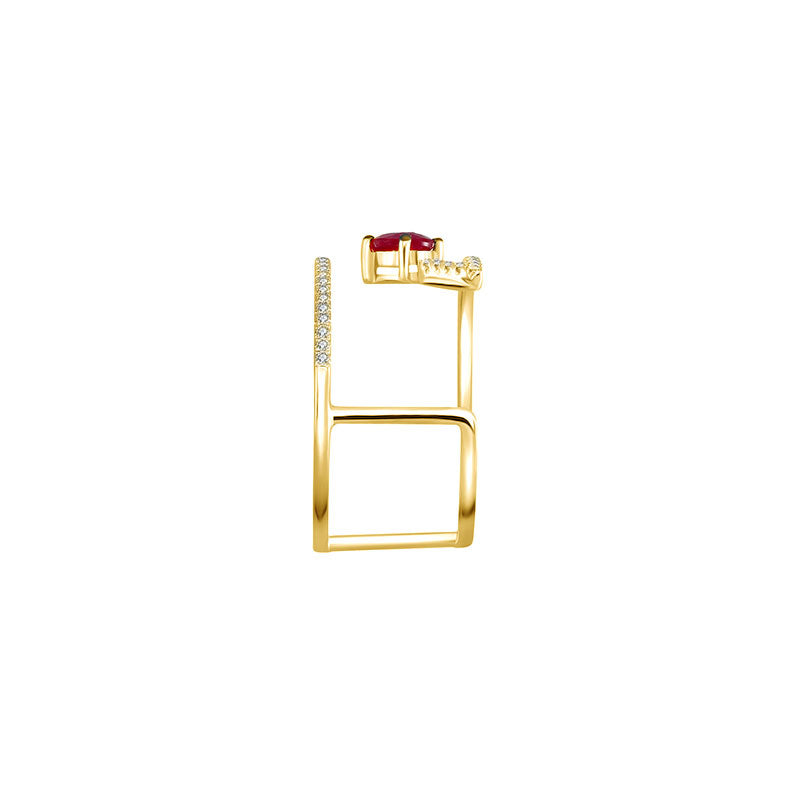 18k Gold Diamond Double Ring with Ruby - Genevieve Collection