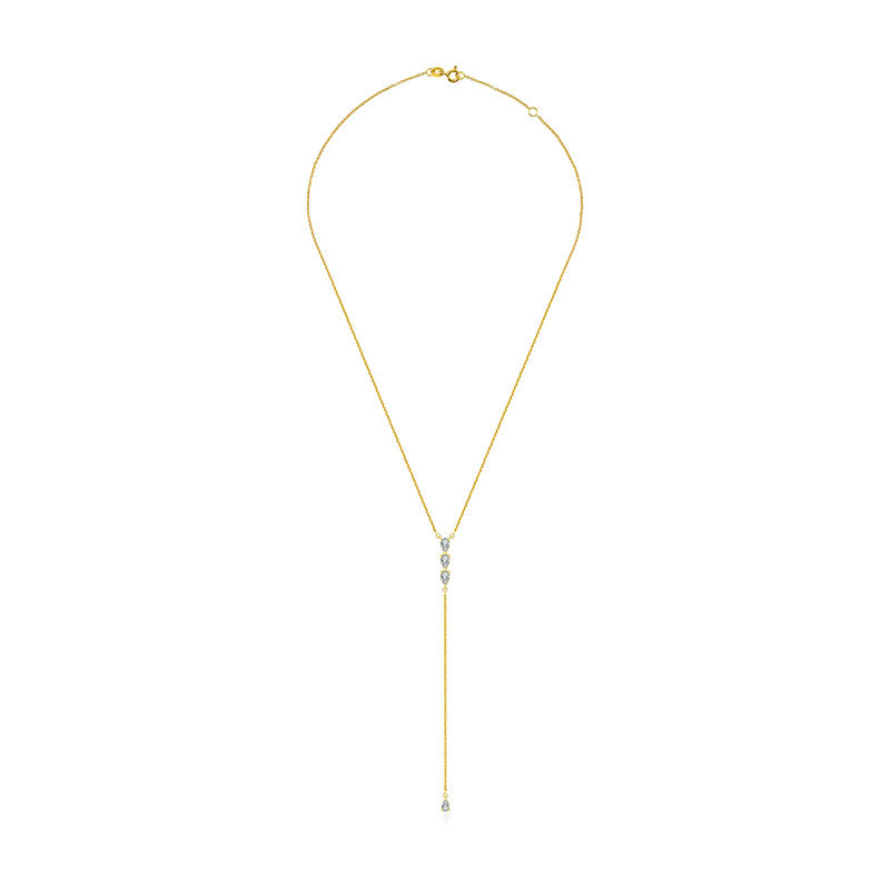 18k Gold Triple Drop Shape Dangling Diamond Necklace - Genevieve Collection