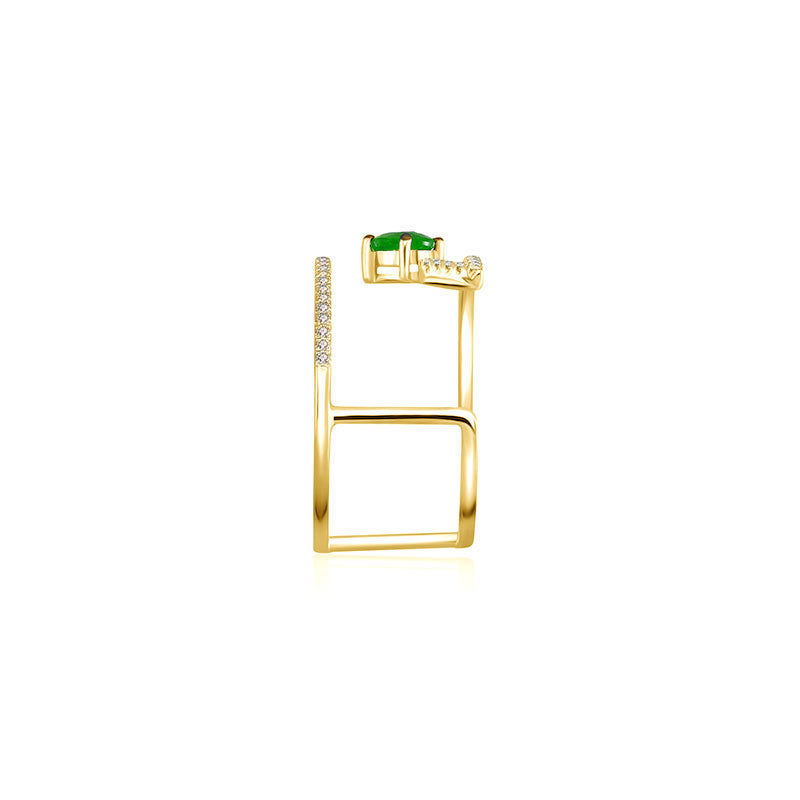 18k Gold Diamond Double Ring with Emerald - Genevieve Collection
