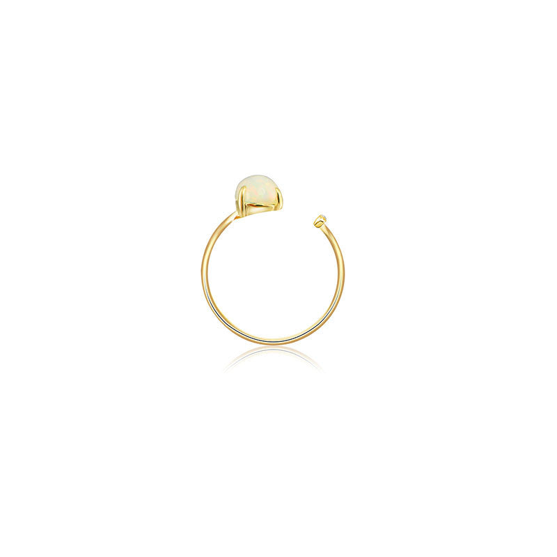 18k Gold Opal Open Diamond Ring With Vertical Line Shape - Genevieve Collection