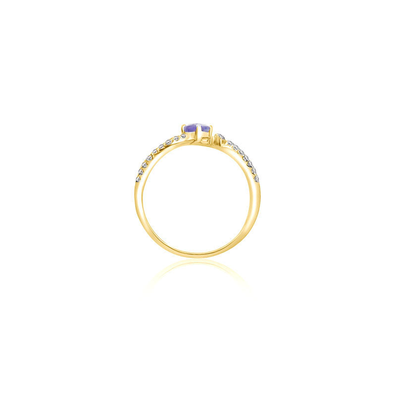 18k Gold Single Sapphire Connected Diamond Ring - Genevieve Collection