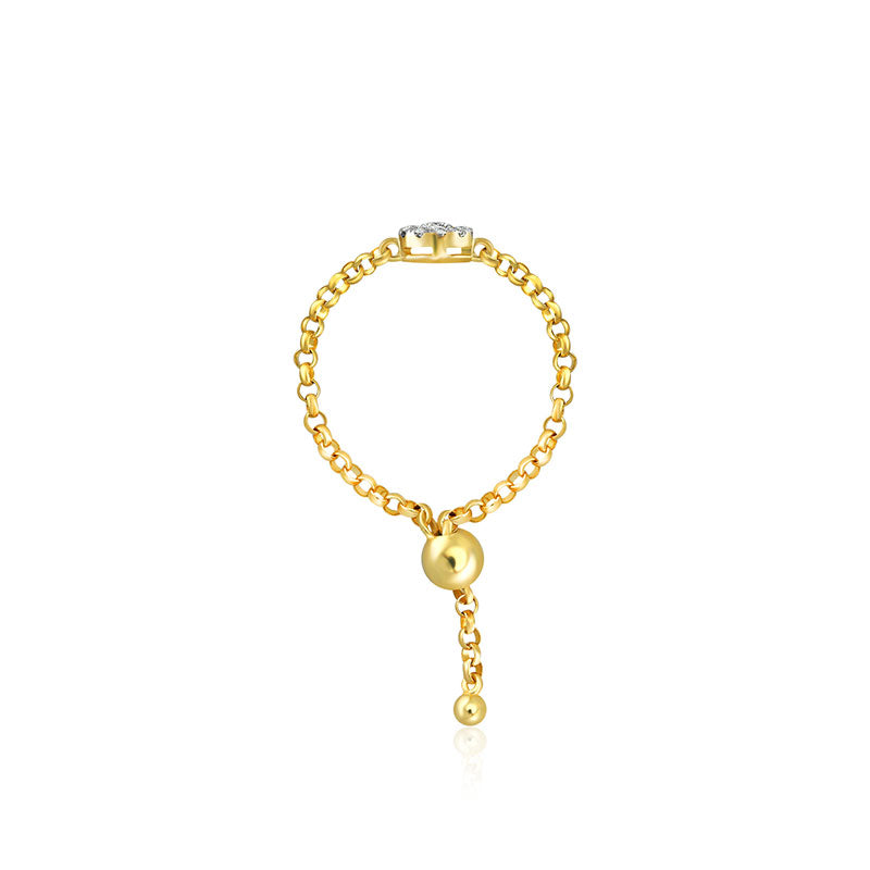 18k Gold Round Shape Diamond Adjustable Chain Ring - Genevieve Collection