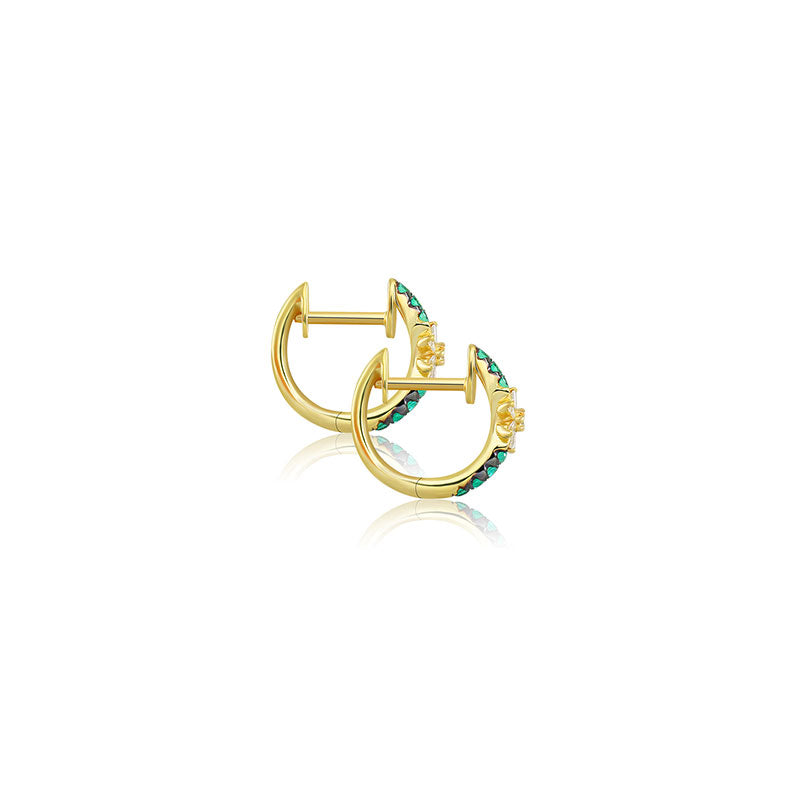 18k Gold Hoop Diamond And Emerald Earring with Flower Pattern - Genevieve Collection