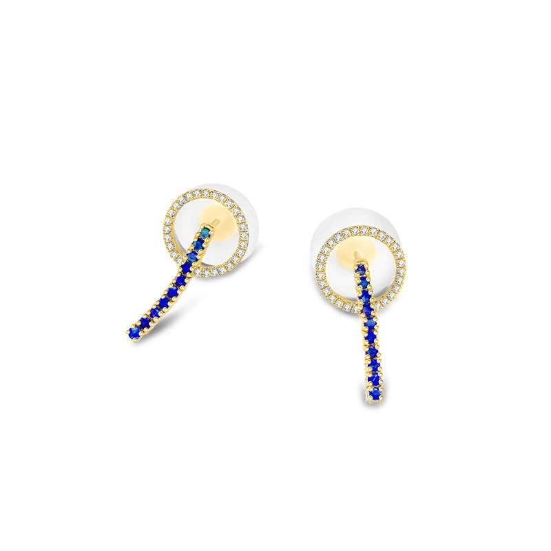 18k Gold Hollow Round Shape with Line Sapphire Earring - Genevieve Collection