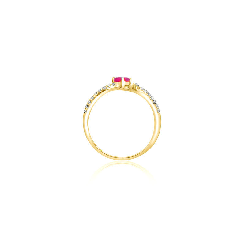 18k Gold Single Ruby Connected Diamond Ring - Genevieve Collection