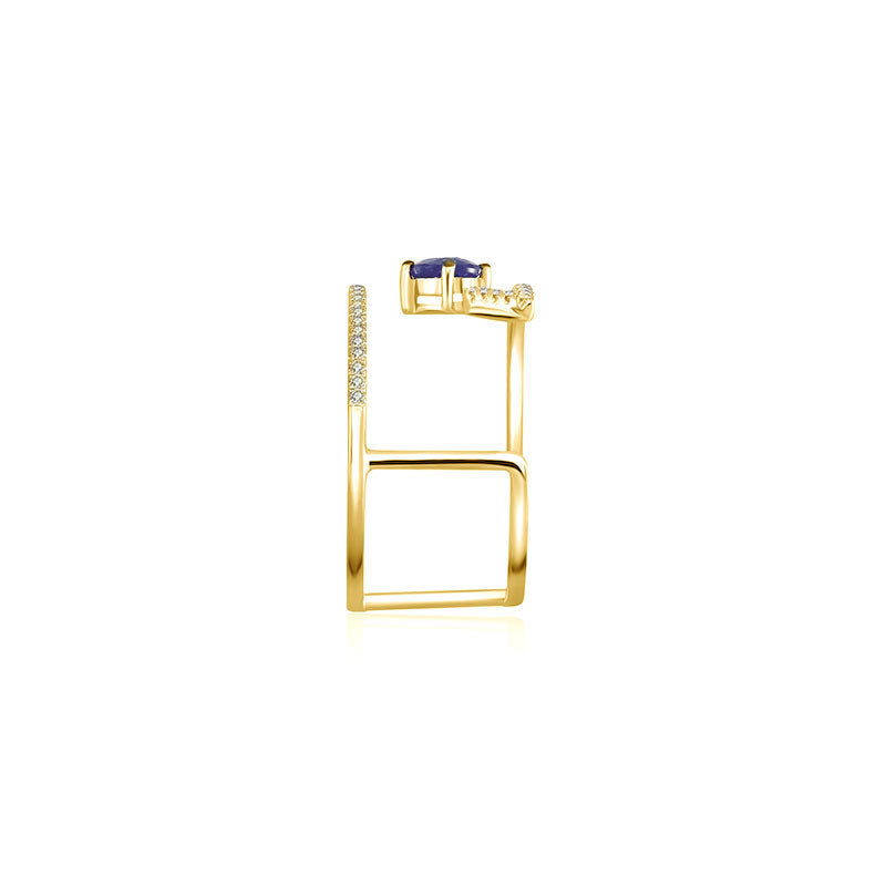 18k Gold Diamond Double Ring with Sapphire - Genevieve Collection
