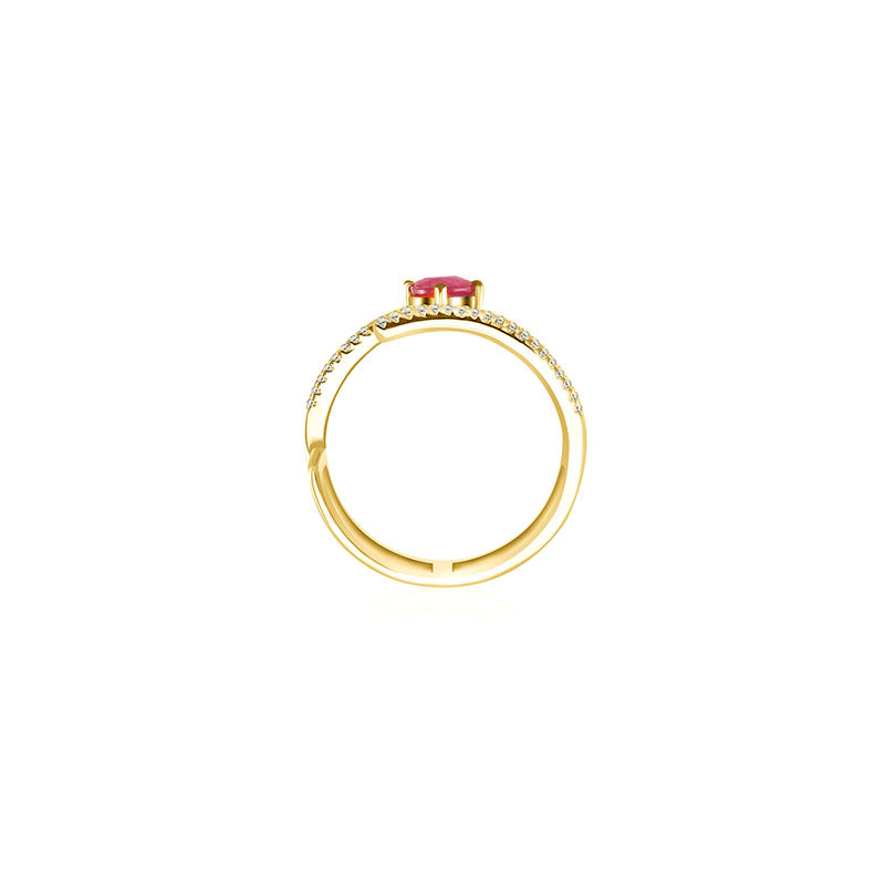 18k Gold Diamond Double Ring with Ruby - Genevieve Collection