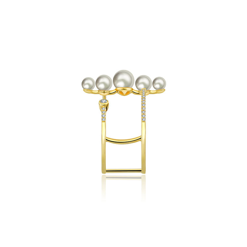 18k Gold Pearl Double Open Diamond Ring - Genevieve Collection