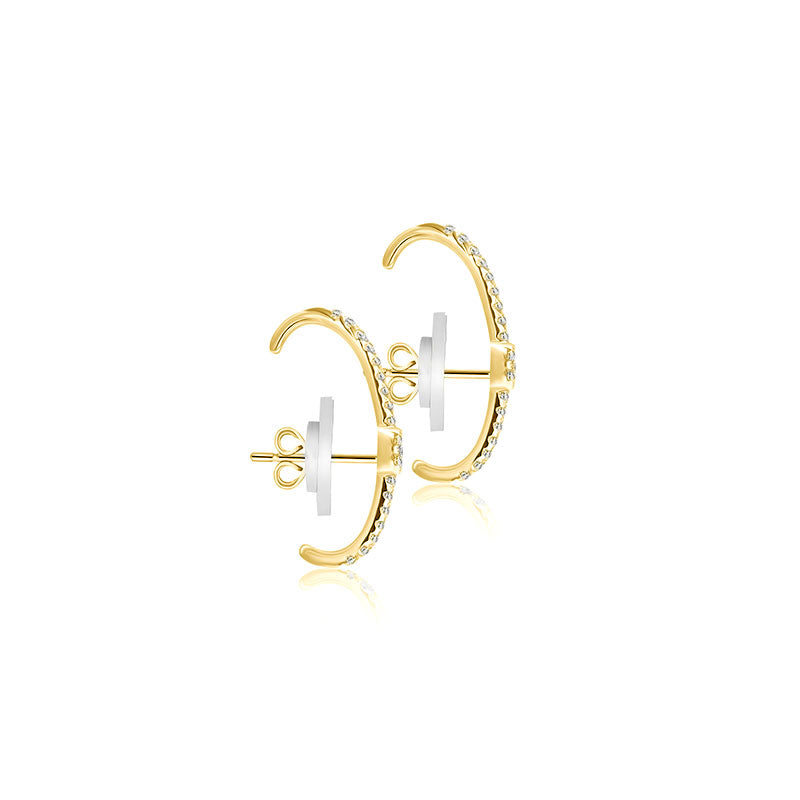 18k Gold Round Pattern Half Hoop Diamond Earring - Genevieve Collection