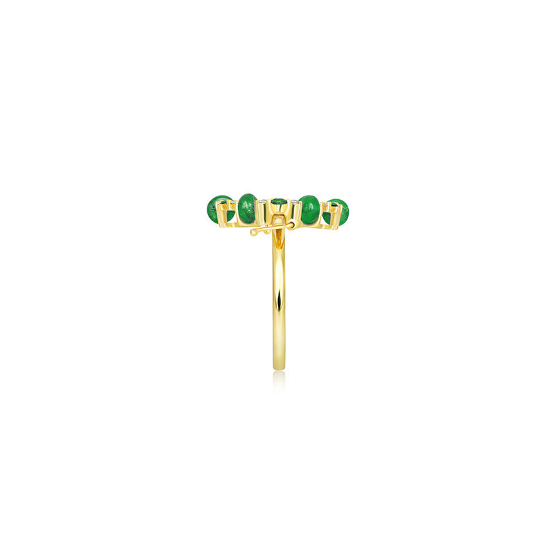 18k Gold 2 ways Beaded Emerald and Diamond Ring - Genevieve Collection