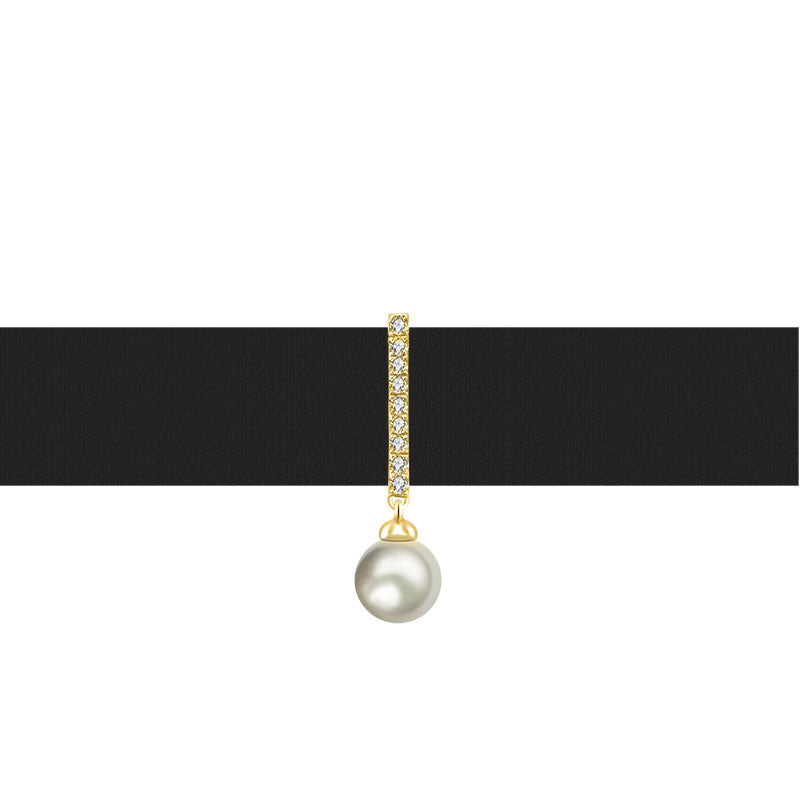 18k Gold 2 ways Line Shaped Diamond Necklace with Pearl - Genevieve Collection