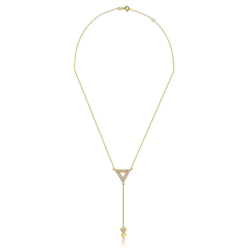 18k Gold Hollow Triangle Dangling Diamond Necklace - Genevieve Collection