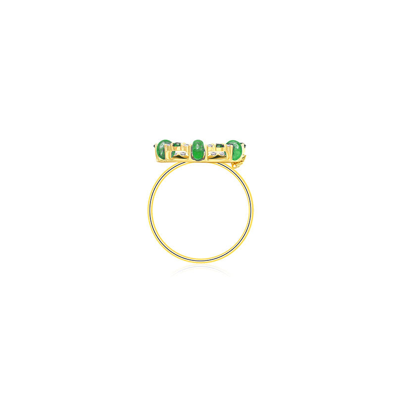 18k Gold 2 ways Beaded Emerald and Diamond Ring - Genevieve Collection
