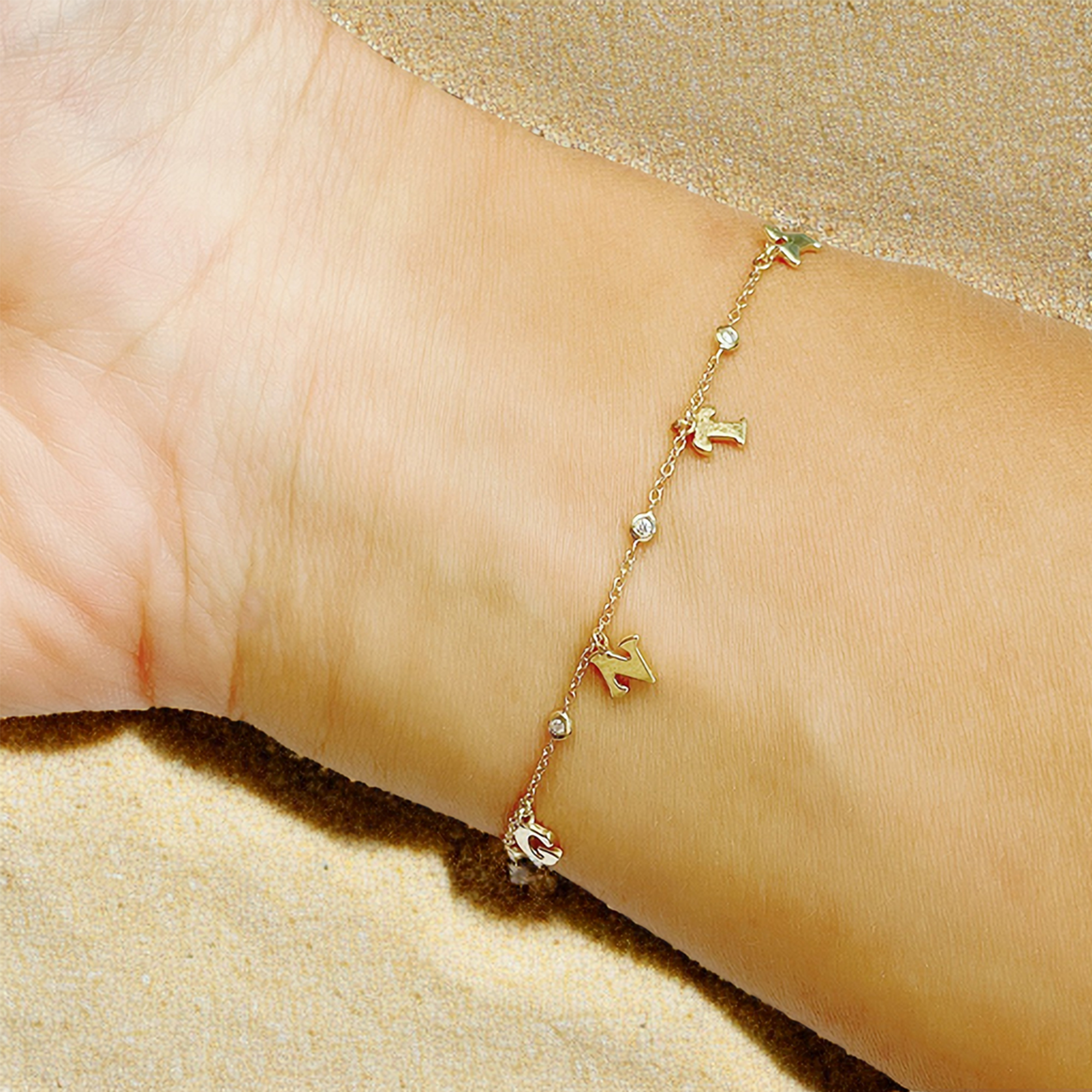 18k Gold Personalized Name (Full Filled) Diamond Bracelet - Genevieve Collection