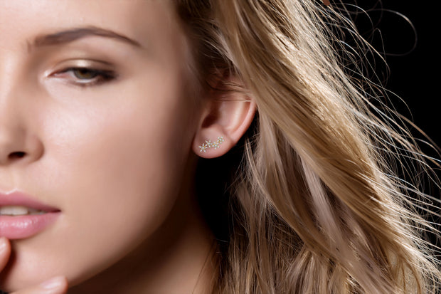18k Gold Irregular Order Flower Shape Diamond Earring - Genevieve Collection