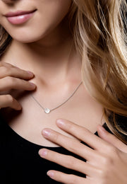 18k Gold Round Pendant Diamond Necklace - Genevieve Collection