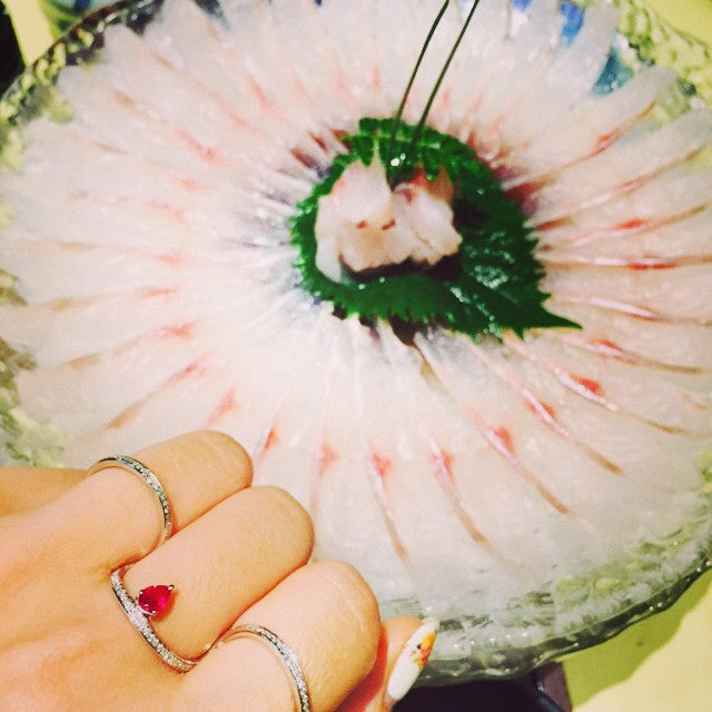 18k Gold Drop Ruby Triple Ring - Genevieve Collection