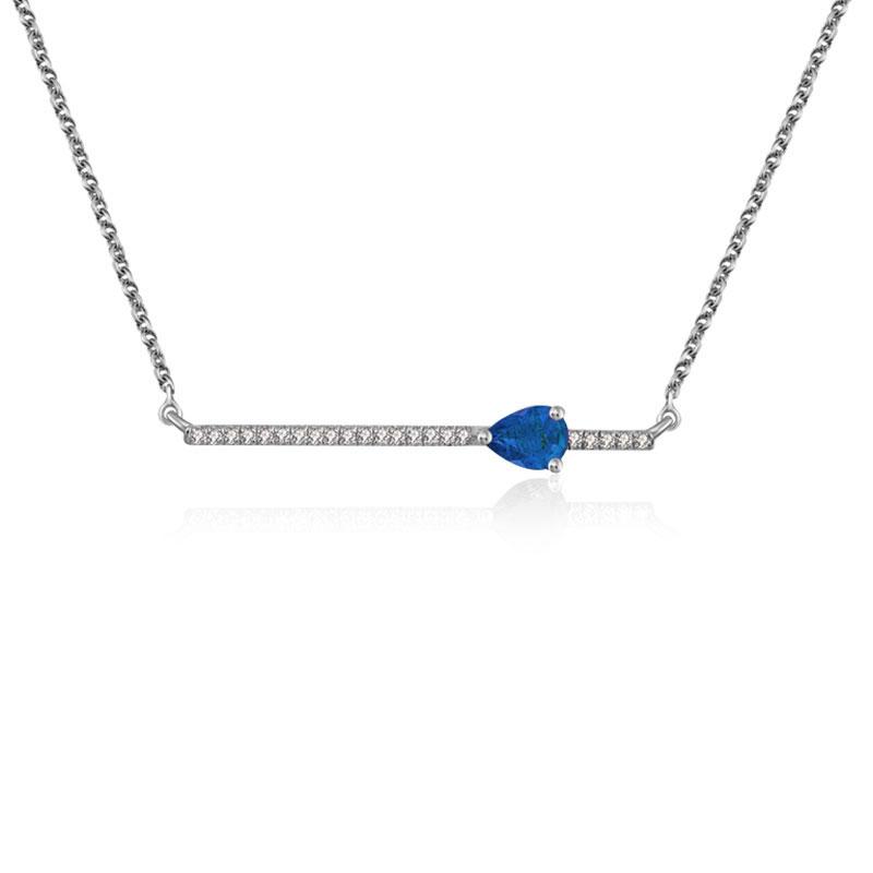 18k Gold Line Diamond Necklace with Drop Shape Sapphire - Genevieve Collection