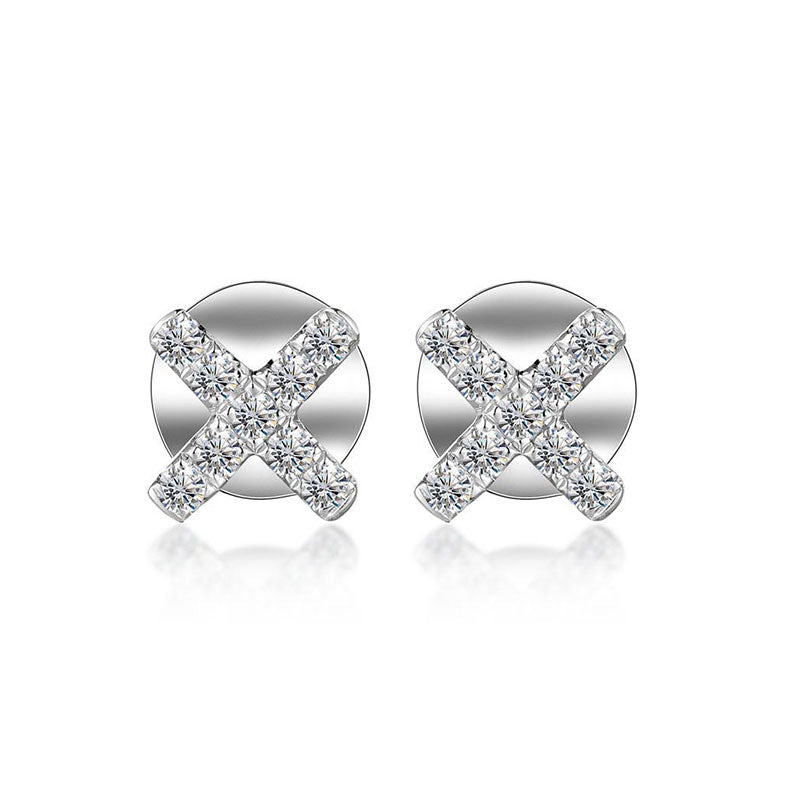 18k Gold Cross White Diamond Earring - Genevieve Collection