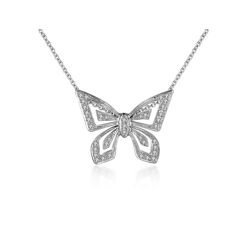 18k Gold Butterfly White Diamond Necklace - Genevieve Collection