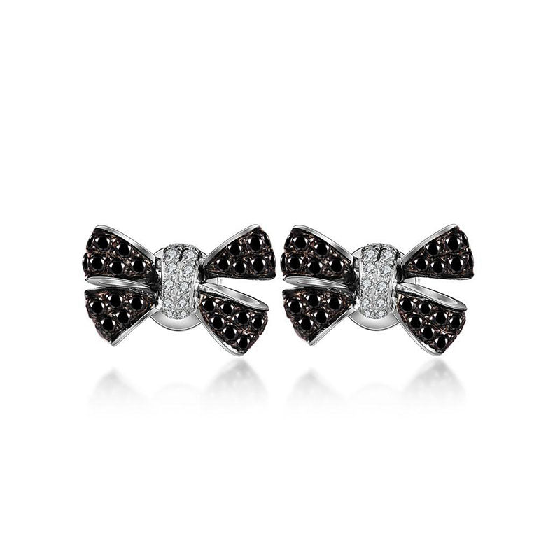 18k Gold Black White Diamond Ribbon Earring - Genevieve Collection