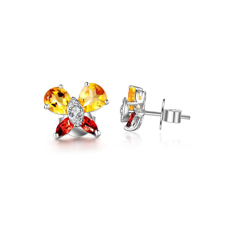 18k Gold Yellow Citrine Garnet Butterfly Earring - Genevieve Collection