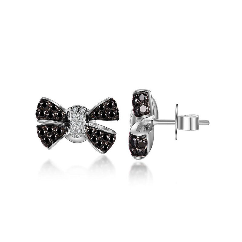 18k Gold Black White Diamond Ribbon Earring - Genevieve Collection