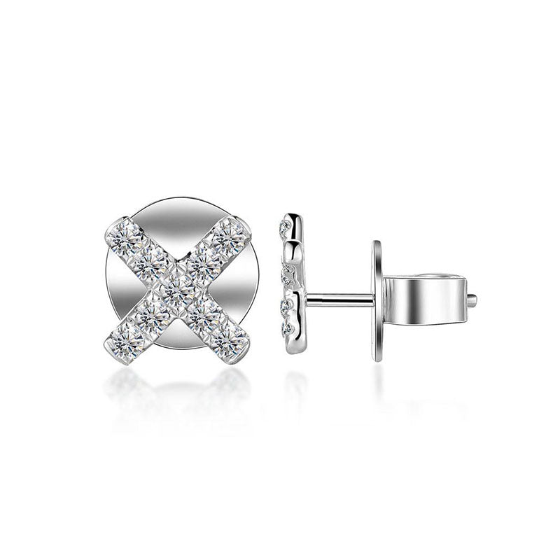 18k Gold Cross White Diamond Earring - Genevieve Collection