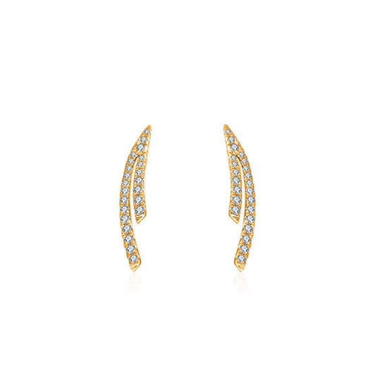 18k Gold Double Curve Diamond Earring - Genevieve Collection