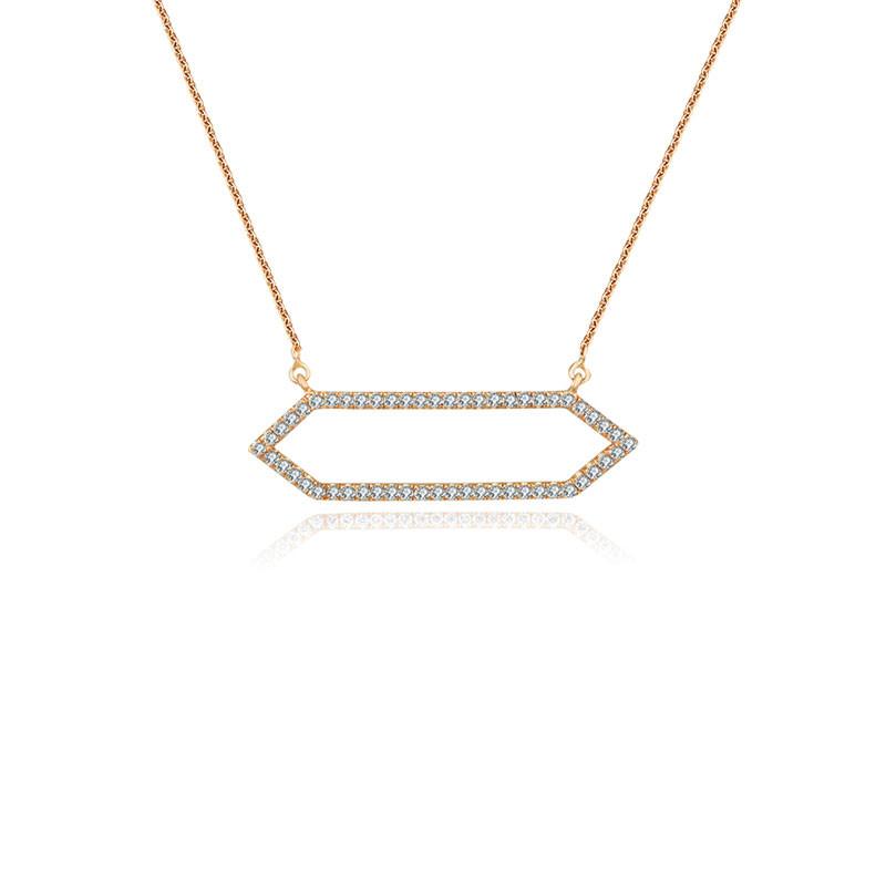 18k Gold Hollow Hexagonal Shape Diamond Necklace - Genevieve Collection