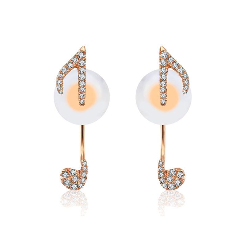 18k Gold Eighth note Shape Diamond Earring - Genevieve Collection