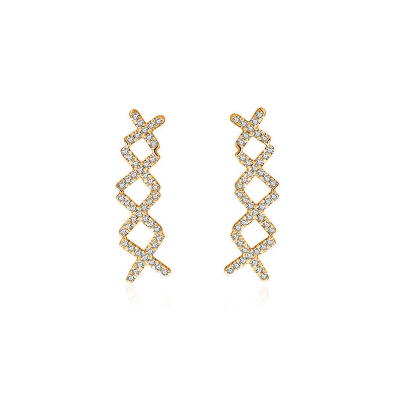 18k Gold Quadruple Cross Diamond Earring - Genevieve Collection