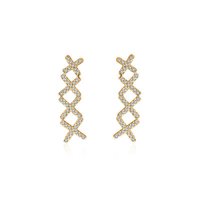 18k Gold Quadruple Cross Diamond Earring - Genevieve Collection