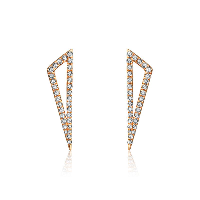 18k Gold Hollow Triangle Diamond Earring - Genevieve Collection