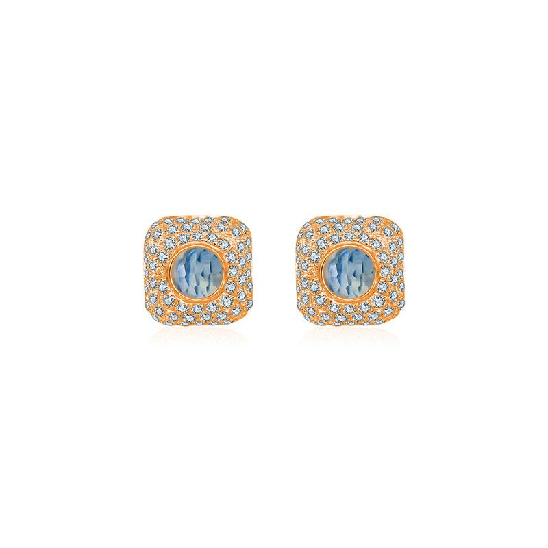 18k Gold Hollow Cube Diamond Earring With Topaz - Genevieve Collection