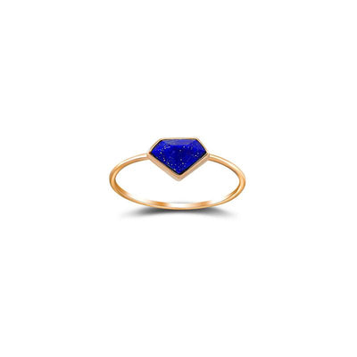 18k Gold Diamond Shape Lapis Ring - Genevieve Collection