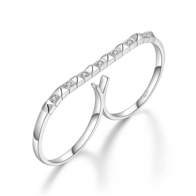 18k Gold Stud Bar Double Ring - Genevieve Collection