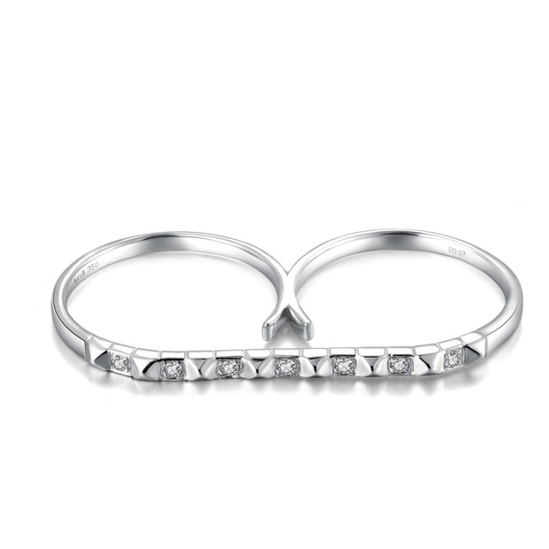 18k Gold Stud Bar Double Ring - Genevieve Collection