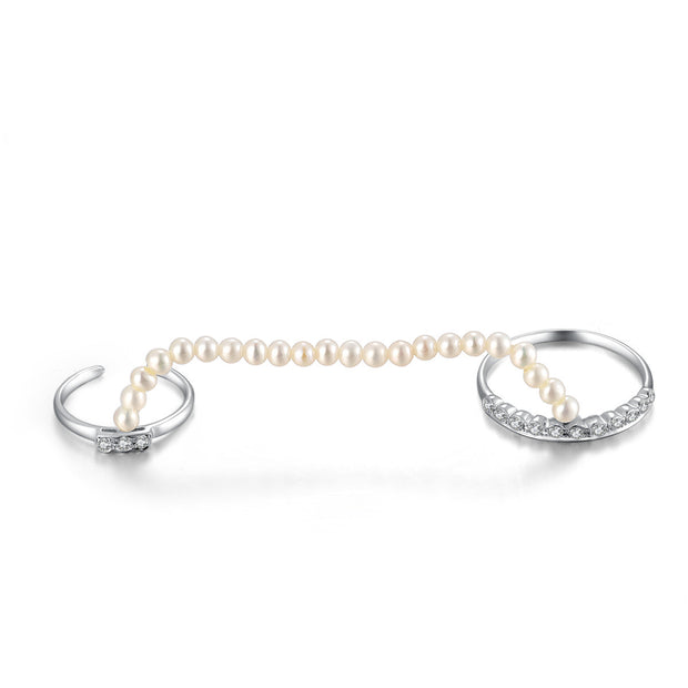 18k Gold Pearl Chain Connection Ring - Genevieve Collection