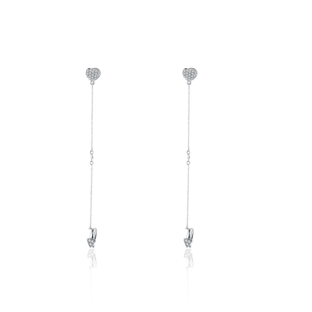 18k Gold Heart Earring Chained With Ear Cuff - Genevieve Collection