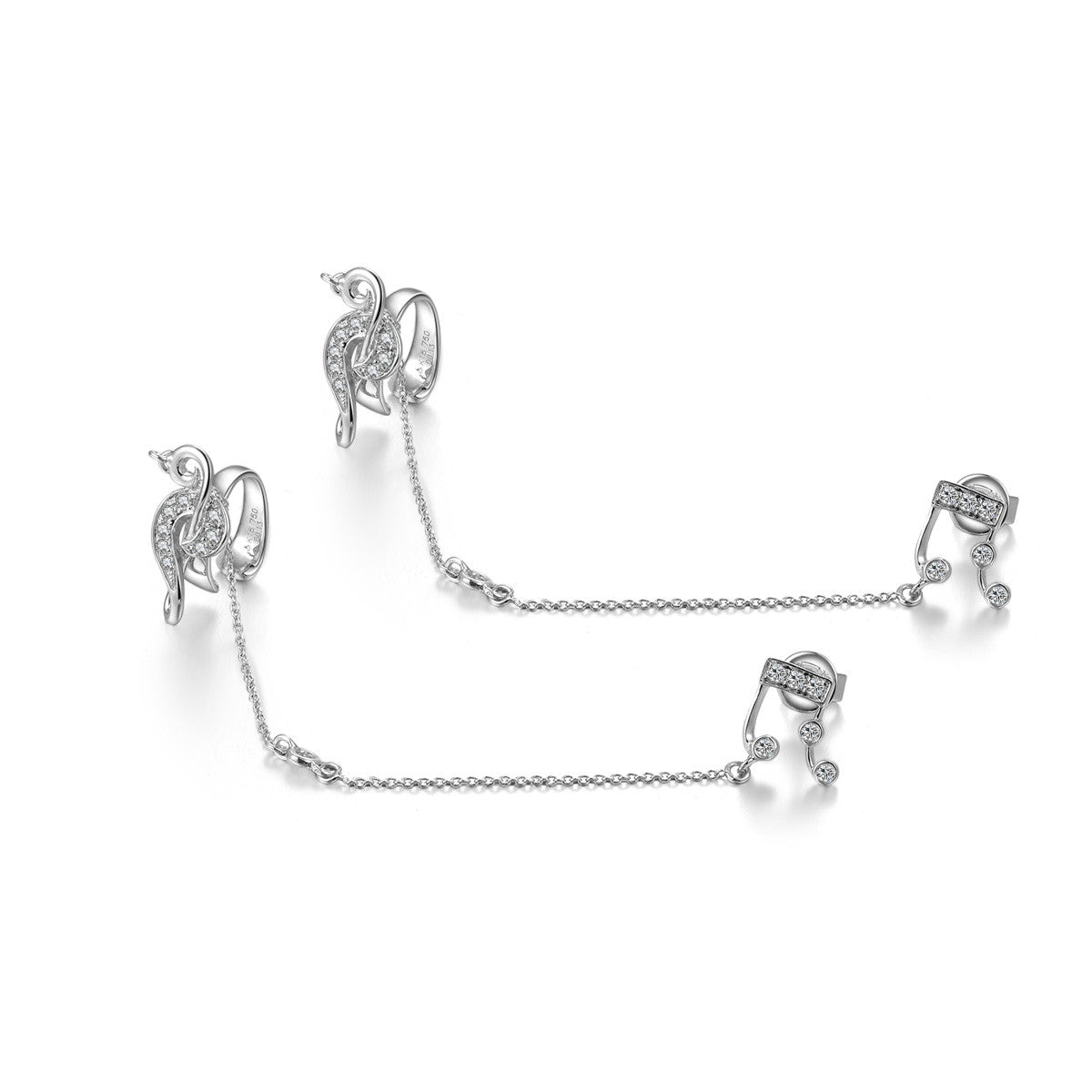 18k Gold Music Earring Chained With Ear Cuff - Genevieve Collection