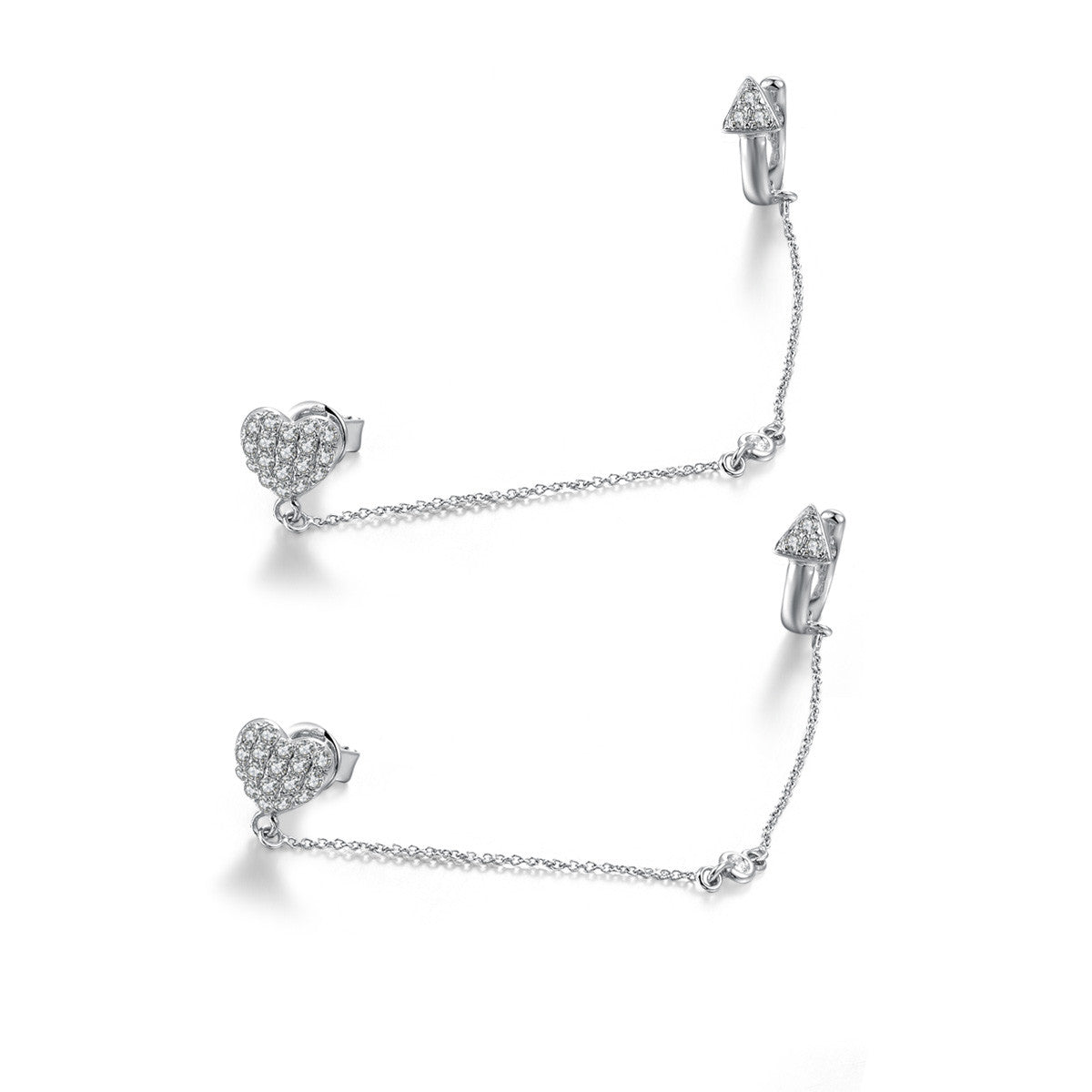 18k Gold Heart Earring Chained With Ear Cuff - Genevieve Collection