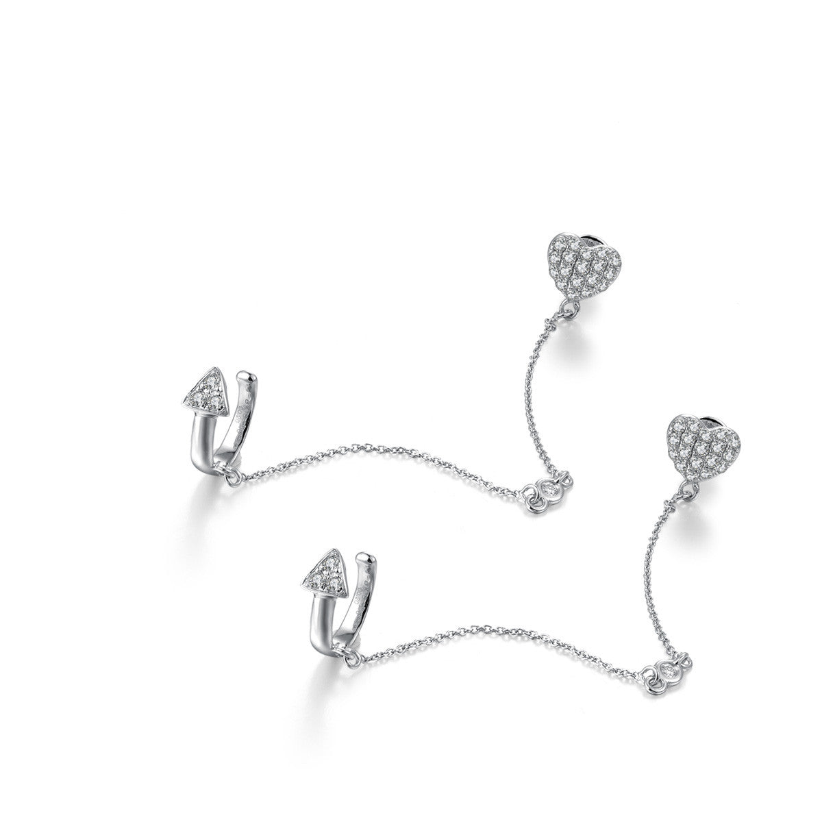 18k Gold Heart Earring Chained With Ear Cuff - Genevieve Collection