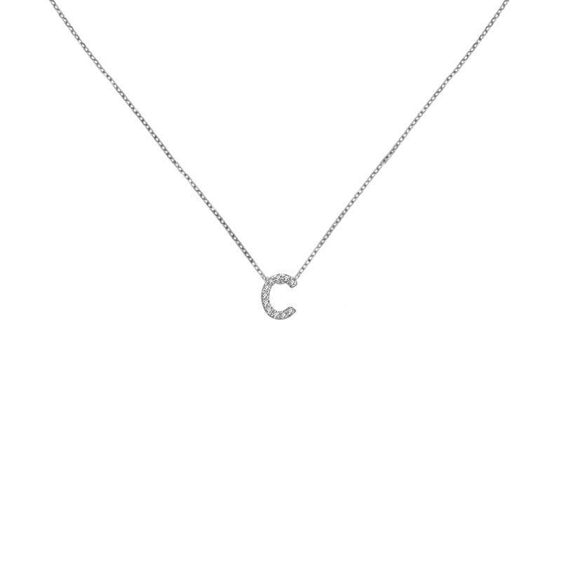 18k Gold Initial Letter "C" Diamond Pandent + Necklace - Genevieve Collection