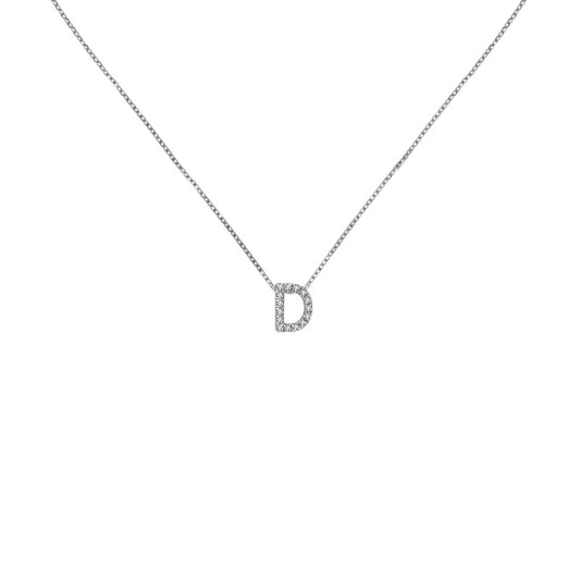 18k Gold Initial Letter "D" Diamond Pandent + Necklace - Genevieve Collection