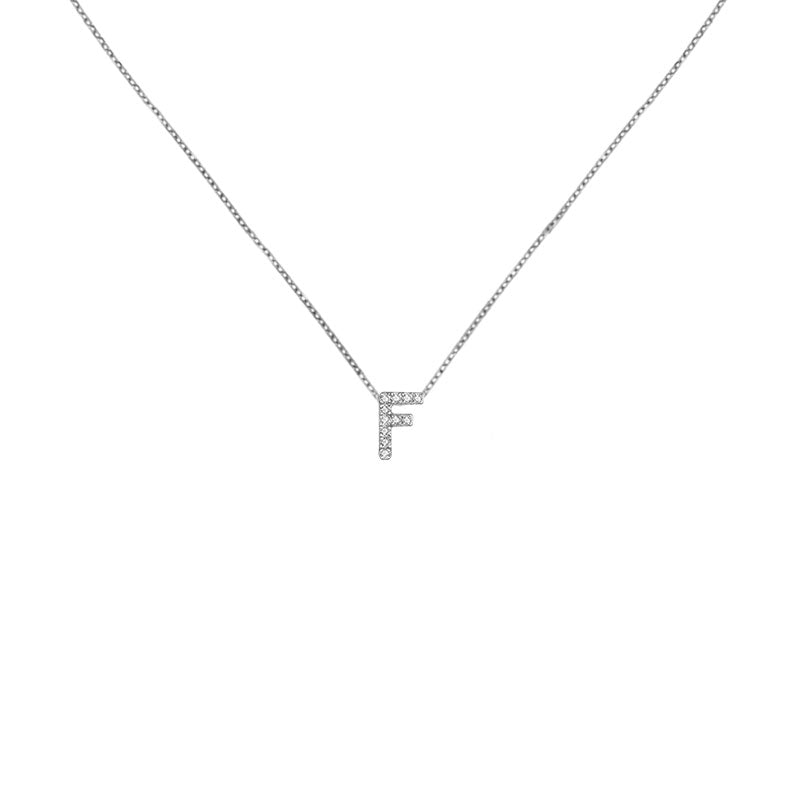 18k Gold Initial Letter "F" Diamond Pandent + Necklace - Genevieve Collection