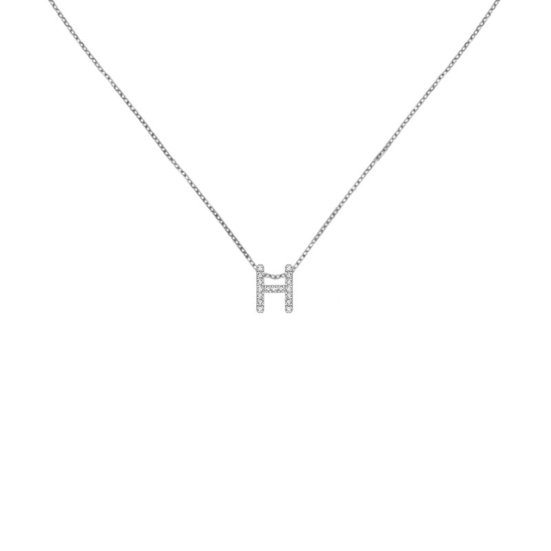 18k Gold Initial Letter "H" Diamond Pendant - Genevieve Collection